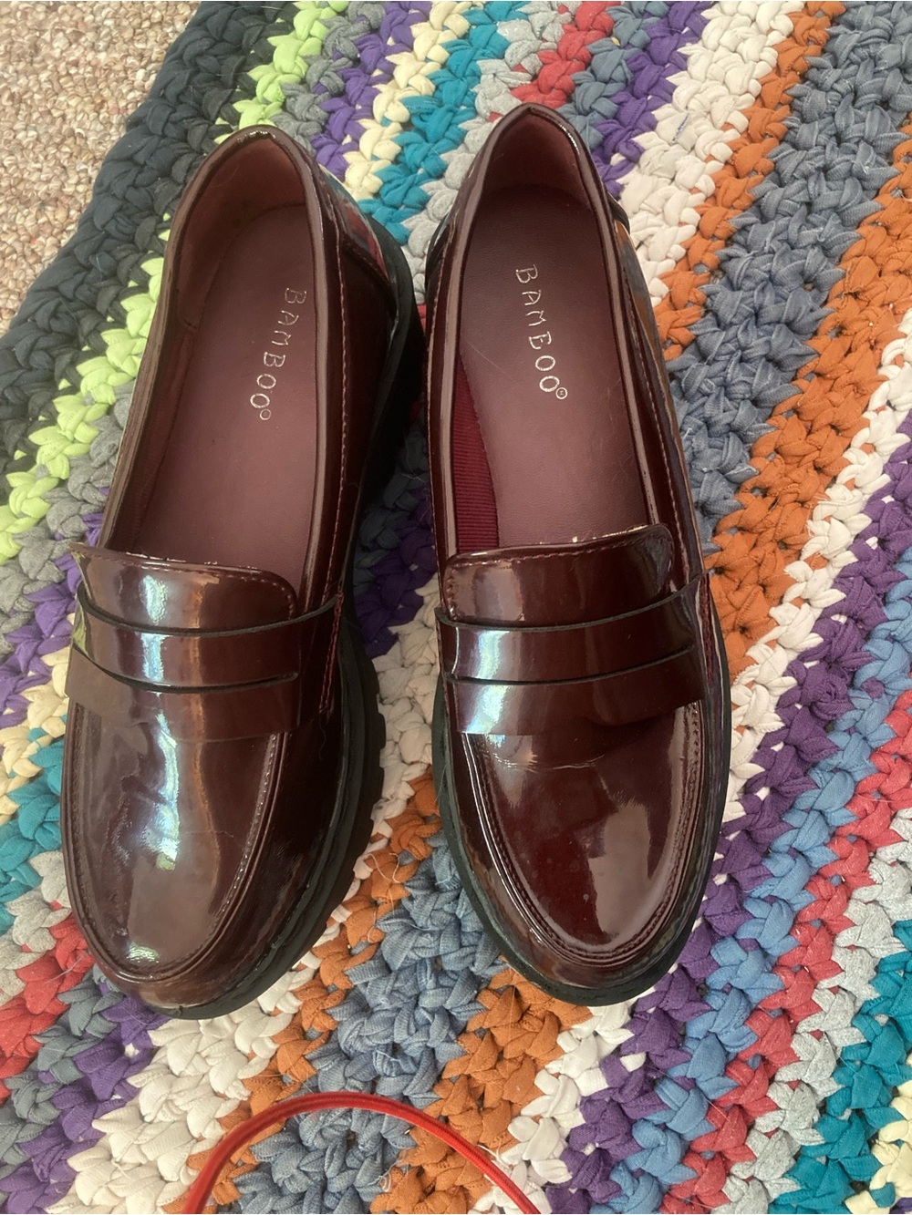BAMBOO Burgundy Patent Penny Loafers